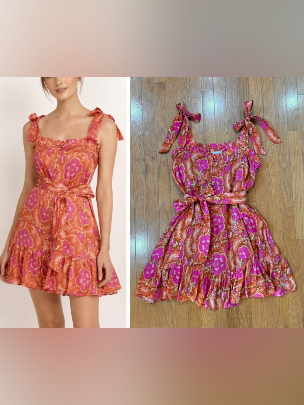 Cleobella Women’s XL Rowan Floral Mini Dress Ruffle Tie Bow Straps Tank Boho